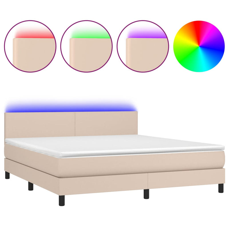 vidaXL cappuccino színű műbőr rugós ágy matraccal és LED-del 180x200cm