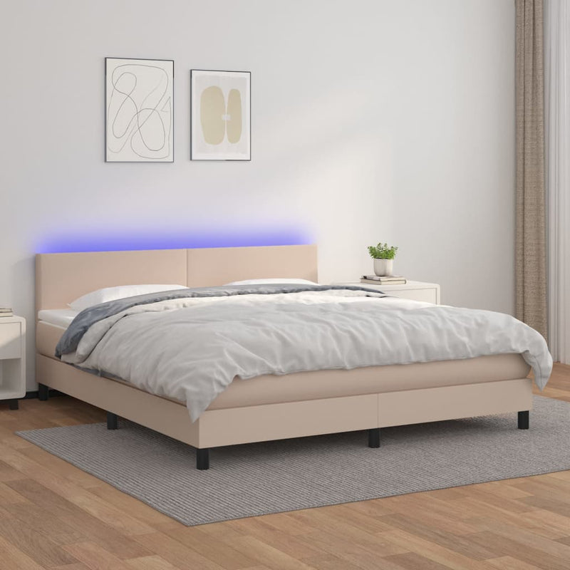 vidaXL cappuccino színű műbőr rugós ágy matraccal és LED-del 180x200cm