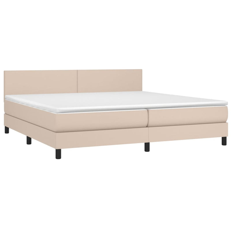 vidaXL cappuccino színű műbőr rugós ágy matraccal és LED-del 200x200cm