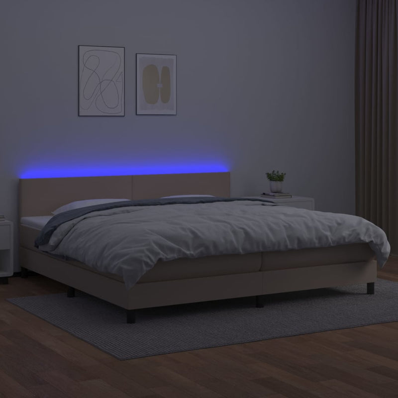 vidaXL cappuccino színű műbőr rugós ágy matraccal és LED-del 200x200cm