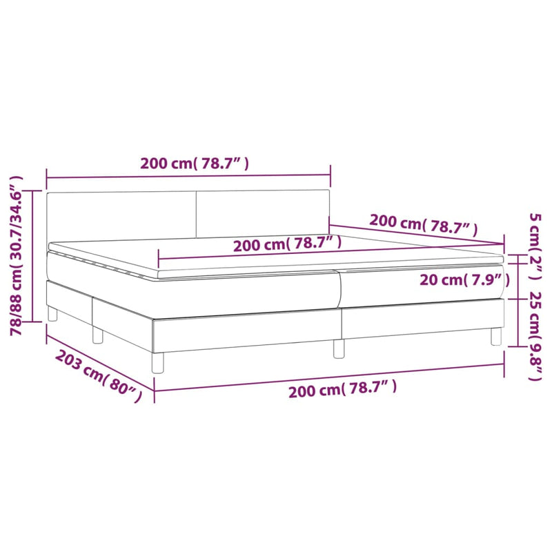 vidaXL cappuccino színű műbőr rugós ágy matraccal és LED-del 200x200cm