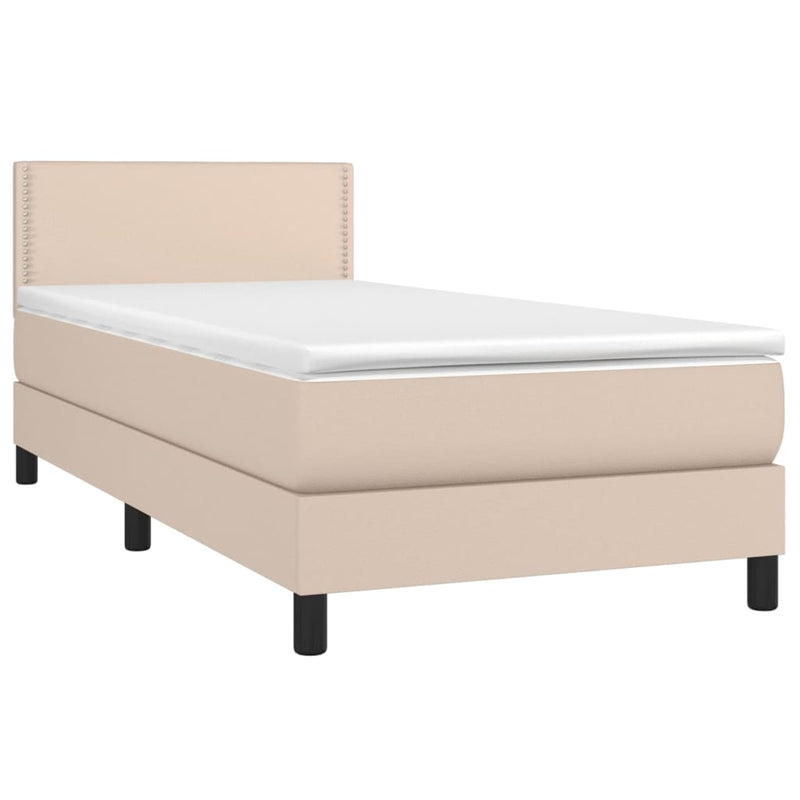 vidaXL cappuccino színű műbőr rugós ágy matraccal és LED-del 90x190 cm
