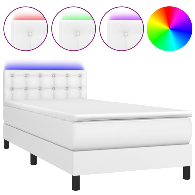vidaXL fehér műbőr rugós ágy matraccal és LED-del 90x190 cm
