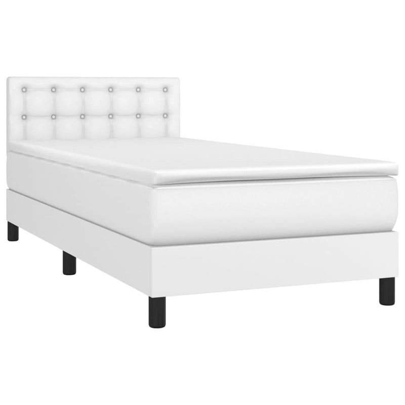 vidaXL fehér műbőr rugós ágy matraccal és LED-del 90x190 cm