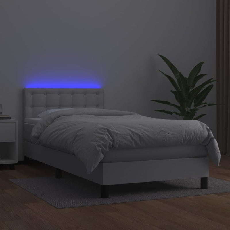vidaXL fehér műbőr rugós ágy matraccal és LED-del 90x190 cm