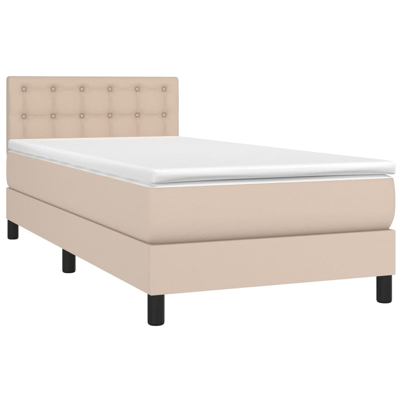 vidaXL cappuccino színű műbőr rugós ágy matraccal és LED-del 90x190 cm