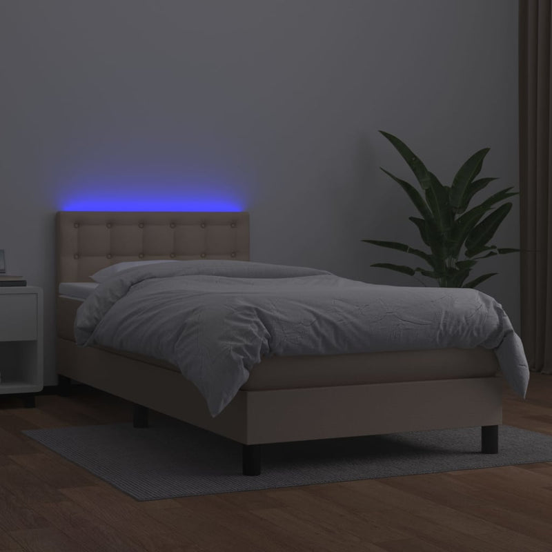 vidaXL cappuccino színű műbőr rugós ágy matraccal és LED-del 90x190 cm