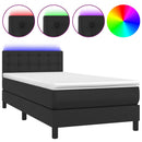 vidaXL fekete műbőr rugós ágy matraccal és LED-del 90x200 cm