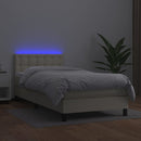 vidaXL krémszínű műbőr rugós ágy matraccal és LED-del 90x200 cm
