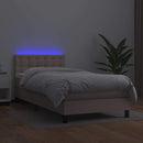 vidaXL cappuccino színű műbőr rugós ágy matraccal és LED-del 100x200cm