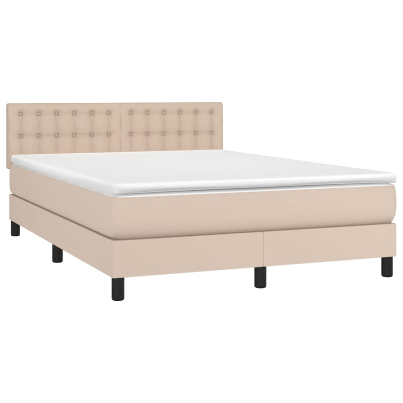 vidaXL cappuccino színű műbőr rugós ágy matraccal és LED-del 140x190cm