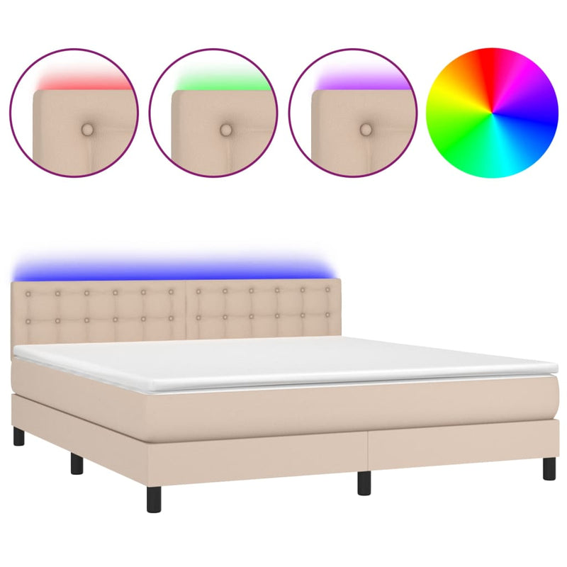 vidaXL cappuccino színű műbőr rugós ágy matraccal és LED-del 160x200cm