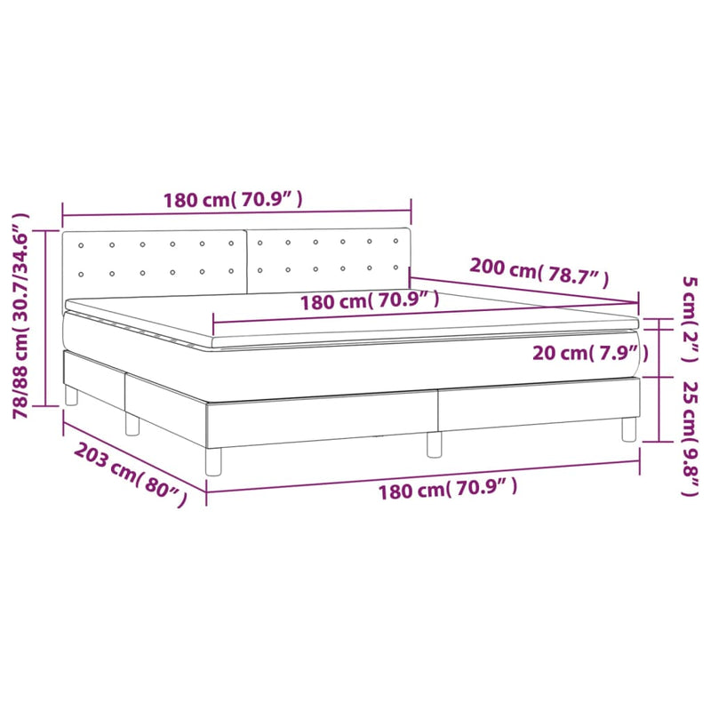 vidaXL fehér műbőr rugós ágy matraccal és LED-del 180x200 cm