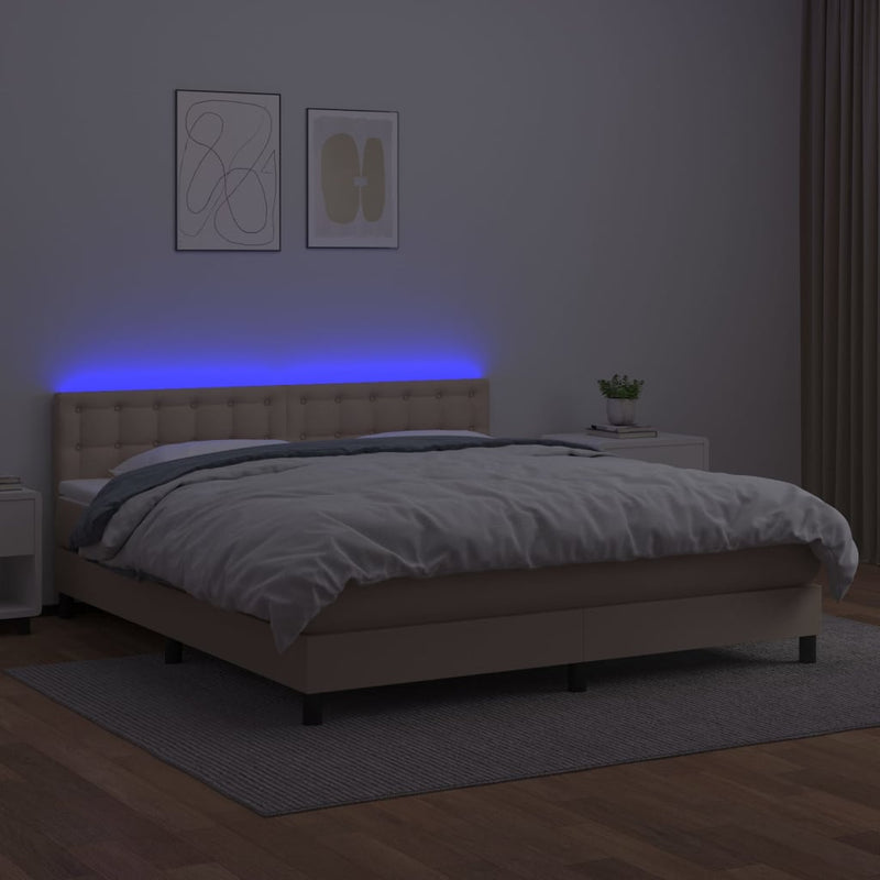vidaXL cappuccino színű műbőr rugós ágy matraccal és LED-del 180x200cm
