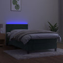 vidaXL sötétzöld bársony rugós és LED-es ágy matraccal 90x190 cm