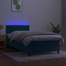 vidaXL sötétkék bársony rugós és LED-es ágy matraccal 90x190 cm