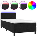 vidaXL fekete bársony rugós és LED-es ágy matraccal 90x200 cm