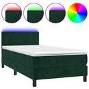 vidaXL sötétzöld bársony rugós és LED-es ágy matraccal 90x200 cm