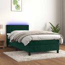 vidaXL sötétzöld bársony rugós és LED-es ágy matraccal 90x200 cm