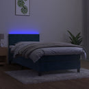 vidaXL sötétkék bársony rugós és LED-es ágy matraccal 90x200 cm