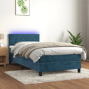 vidaXL sötétkék bársony rugós és LED-es ágy matraccal 90x200 cm