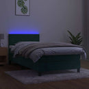 vidaXL sötétzöld bársony rugós és LED-es ágy matraccal 100x200 cm