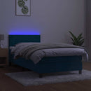 vidaXL sötétkék bársony rugós és LED-es ágy matraccal 100x200 cm