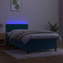 vidaXL sötétkék bársony rugós és LED-es ágy matraccal 100x200 cm