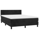 vidaXL fekete bársony rugós és LED-es ágy matraccal 140x190 cm