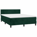 vidaXL sötétzöld bársony rugós és LED-es ágy matraccal 140x190 cm