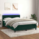 vidaXL sötétzöld bársony rugós és LED-es ágy matraccal 140x190 cm