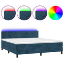 vidaXL sötétkék bársony rugós és LED-es ágy matraccal 160x200 cm
