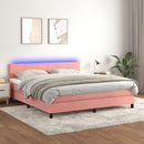 vidaXL rózsaszín bársony rugós és LED-es ágy matraccal 160x200 cm