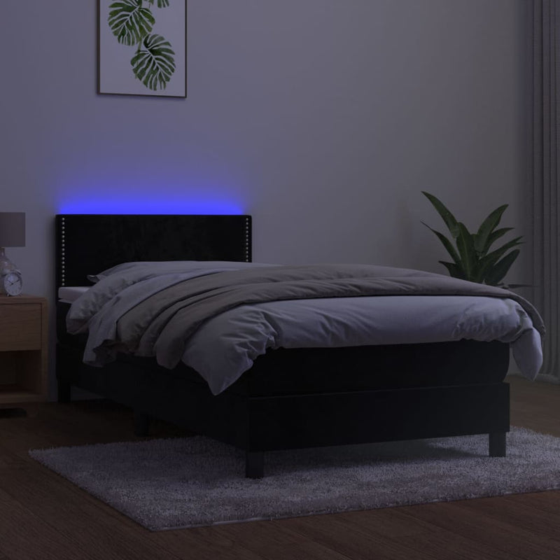 vidaXL fekete bársony rugós és LED-es ágy matraccal 80 x 200 cm