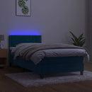 vidaXL sötétkék bársony rugós és LED-es ágy matraccal 100x200 cm