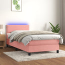 vidaXL rózsaszín bársony rugós és LED-es ágy matraccal 100x200 cm
