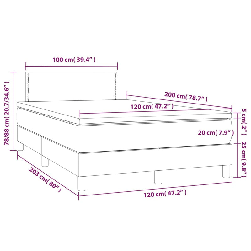 vidaXL sötétkék bársony rugós és LED-es ágy matraccal 120x200 cm