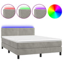 vidaXL világosszürke bársony rugós és LED-es ágy matraccal 140x190 cm