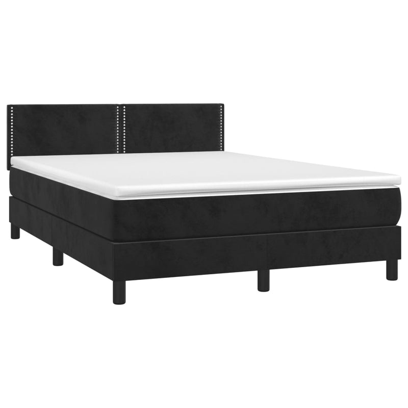 vidaXL fekete bársony rugós és LED-es ágy matraccal 140x200 cm