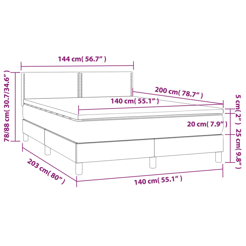 vidaXL fekete bársony rugós és LED-es ágy matraccal 140x200 cm