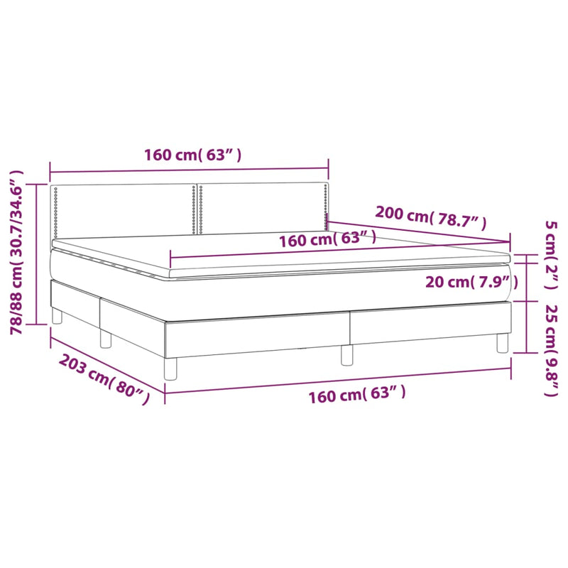 vidaXL sötétszürke bársony rugós és LED-es ágy matraccal 160x200 cm