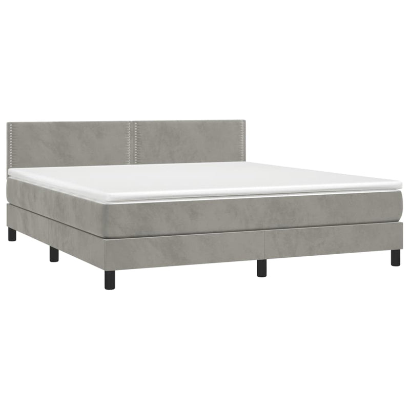 vidaXL világosszürke bársony rugós és LED-es ágy matraccal 180x200 cm