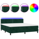 vidaXL sötétzöld bársony rugós és LED-es ágy matraccal 180x200 cm