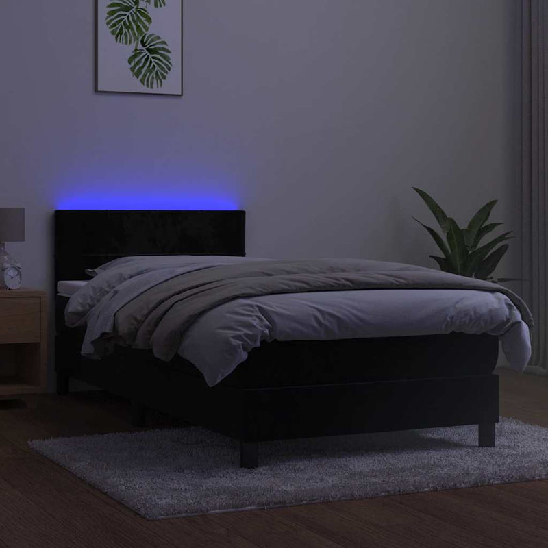 vidaXL fekete bársony rugós és LED-es ágy matraccal 80 x 200 cm