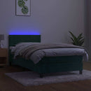 vidaXL sötétzöld bársony rugós és LED-es ágy matraccal 80 x 200 cm