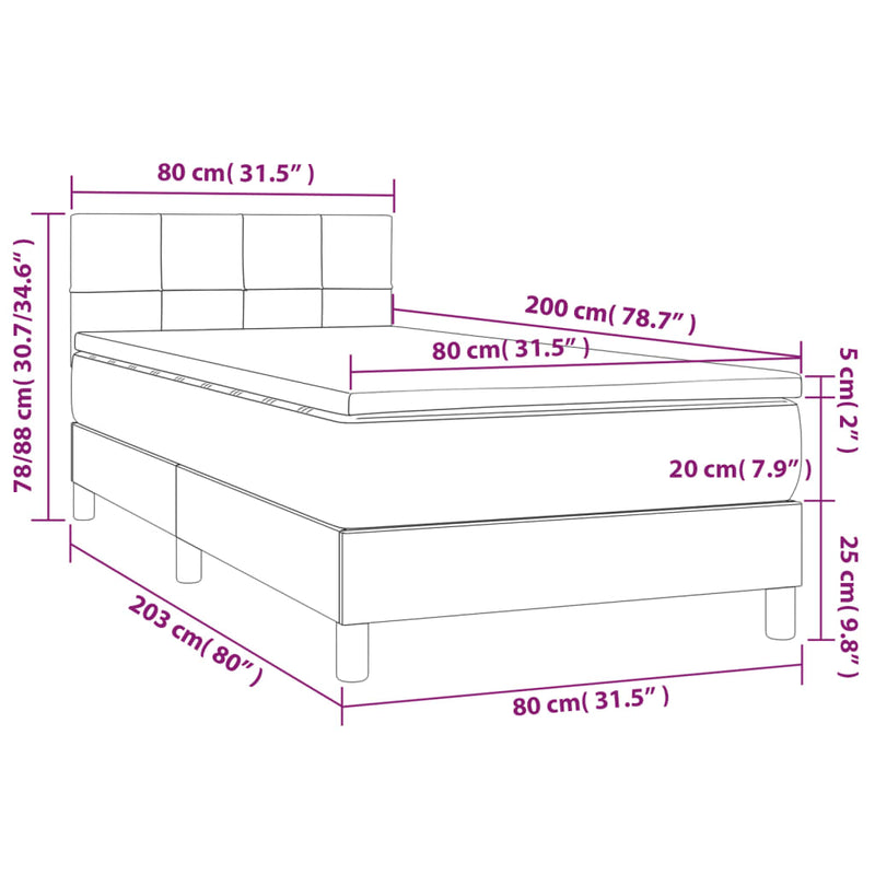 vidaXL sötétzöld bársony rugós és LED-es ágy matraccal 80 x 200 cm