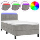 vidaXL világosszürke bársony rugós és LED-es ágy matraccal 90x190 cm