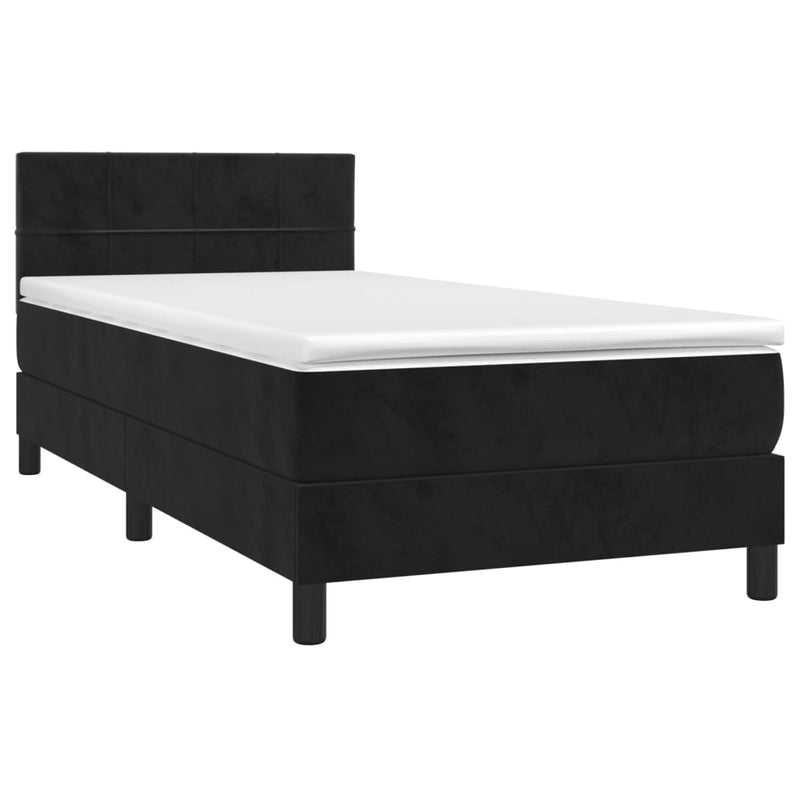 vidaXL fekete bársony rugós és LED-es ágy matraccal 90x190 cm