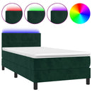 vidaXL sötétzöld bársony rugós és LED-es ágy matraccal 90x190 cm