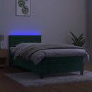 vidaXL sötétzöld bársony rugós és LED-es ágy matraccal 90x190 cm